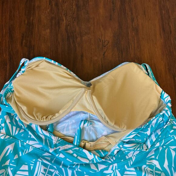 NWT SWIMSUITS FOR ALL Tankini Top in Palm Leaf Print White Aqua Bow - Picture 5 of 10